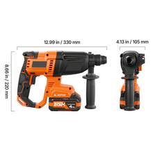 Taladro percutor, inalámbrico SDS-Plus de 7/8", 20 V, sin escobillas, incluye batería, cargador, 3 brocas, cincel plano, cincel puntiagudo y estuche de transporte para hormigón - 3,2 kg - Ver 10