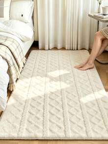 1pc Cream Ins Style | Beige Striped Plush Carpet, Autumn/Winter Home Decor Rug, Long Living Room Area Rug | Dense Plush, Soft & Comfortable | Suitable For Living Room, Bedroom, Home Room Decoration | Bedroom Carpet, Striped Design, Cozy Home Accessory, Soft Texture, Dense Pile, Comfortable Rug - Beige - View 5