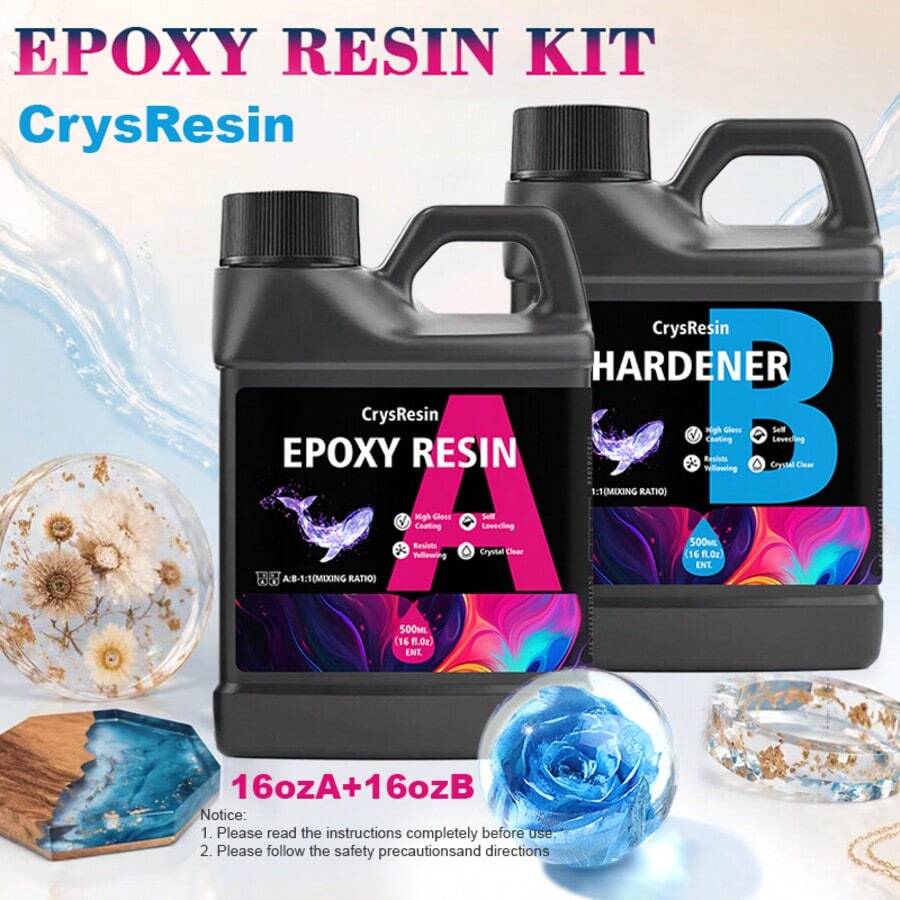 32oz Clear Epoxy Resin Kit, Bubble-Free Anti-Yellowing Self-Leveling, Suitable For Jewelry Molds, Coaster DIY Handmade Crafts
