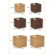 1pc Woven Storage Basket, Minimalist Country Style, High-Quality Handmade Faux Rattan Material, Built-In Side Handle Foldable Structure, Suitable For Home Adult Use, Bedroom Closet And Toy/Snack Storage - Multicolor - View 9