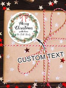 10/20/50/100pcs Customized Round Christmas Stickers, Customizable Letter Text Stickers, Elegant Holiday Gift Packaging Labels, Suitable For Holiday Party Gift Labels, Holiday Gift Packaging Stickers, Wedding Souvenir Labels Stickers, Cookie Packaging Bag Stickers, Holiday Calendars - Multicolor - View 1
