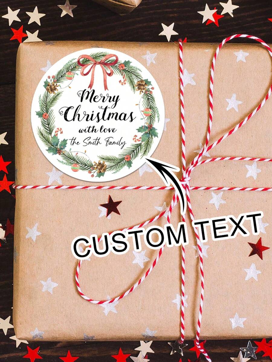 10/20/50/100pcs Customized Round Christmas Stickers, Customizable Letter Text Stickers, Elegant Holiday Gift Packaging Labels, Suitable For Holiday Party Gift Labels, Holiday Gift Packaging Stickers, Wedding Souvenir Labels Stickers, Cookie Packaging Bag Stickers, Holiday Calendars - Multicolor - View 1
