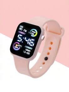 6/1pc Pink Silicone Strap Electronic Watch + Butterfly Necklace, Bracelet, Earring, Ring Set, Watch Features Time Display, Minimalist Square LED Dial Versatile Daily Wear, Sweet Girl Style Matching Current European & American Butterfly Accessory, Suitable For Birthday, Valentine's Day, Holiday, Back To School Gifts, Designed For Girls - Multicolor - View 5