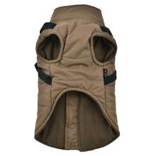 Dog Clothes Winter Wear Small Dog Pet Clothes With Built-In Harness Vest Style Warm Cotton Coat - Earth Yellow - Khaki - View 5