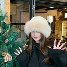 1pc Women's Winter Plush Hat, European & American & Korean Style Warm Headwear, Solid Color Cute Versatile, Thickened Design, Suitable For Winter Outfits - Multicolor - View 4