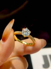 ESBERRY 1 buah Cincin Pertunangan Moissanite Ukuran S Cincin Abadi Cincin Janji Cincin Ulang Tahun Perhiasan Mewah Hadiah - Emas - View 3