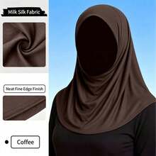 Women's Four-Season Milk Silk Headscarf Hat, Solid Color High Elasticity Long Neck Guard Sun Protection Headwrap Muslim Hijab - Multicolor - View 2