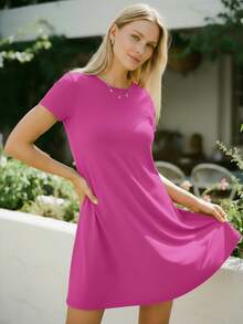 Women Short Dresses - Hot Pink - View 3
