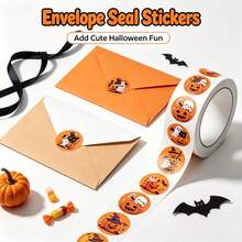 500Pcs Cat Pumpkin Halloween Roll Stickers, Cute Black Cat Ghost Round Stickers, Self-Adhesive Decals For Party Gift Envelope Scrapbook Decor - 500 Pcs/roll - View 5