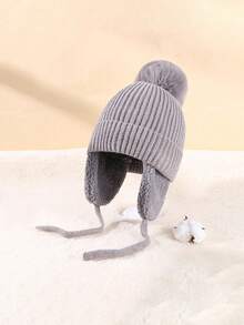 1pc Solid Color Warm Lining Knitted Earflap Hat, Children's Outdoor Cycling Hat Winter Warm Knitted Hat - 1PC - View 10
