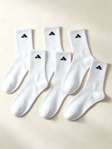 1/5/10 Pairs Men's Solid Color Minimalist Mid-Calf Socks, Soft Comfortable Breathable Sweat-Absorbing, Suitable For Daily Wear Running Sports, Couple Socks, Back To School Season, All Seasons - White - View 2