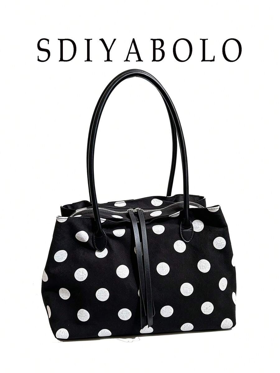 Large Capacity Women's Fashion Nylon Canvas Tote Bag, Mommy Commuter Shoulder Handbag - Black - View 1