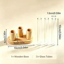 Test Tube Vase With Wooden Base, Clear Glass Hydroponic Flower Holder, Minimalist Tabletop Floral Decor, 1-Tube (2Pcs/Set), 2-Tube & 3-Tube (1Pc/Set) - 3 Styles - View 13