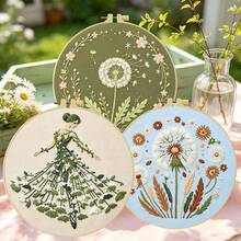1PC 15*15cm/5.9*5.9in 20*20cm/7.9*7.9in,The Dandelion Plant Embroidery Kit, DIY Handmade Embroidery Set For Adult Beginners, Home Gift, Women's Sewing Gift, Including User Manual, Printed Pattern Fabric, Embroidery Frame, Needle And Thread. - 15X15CM - View 3