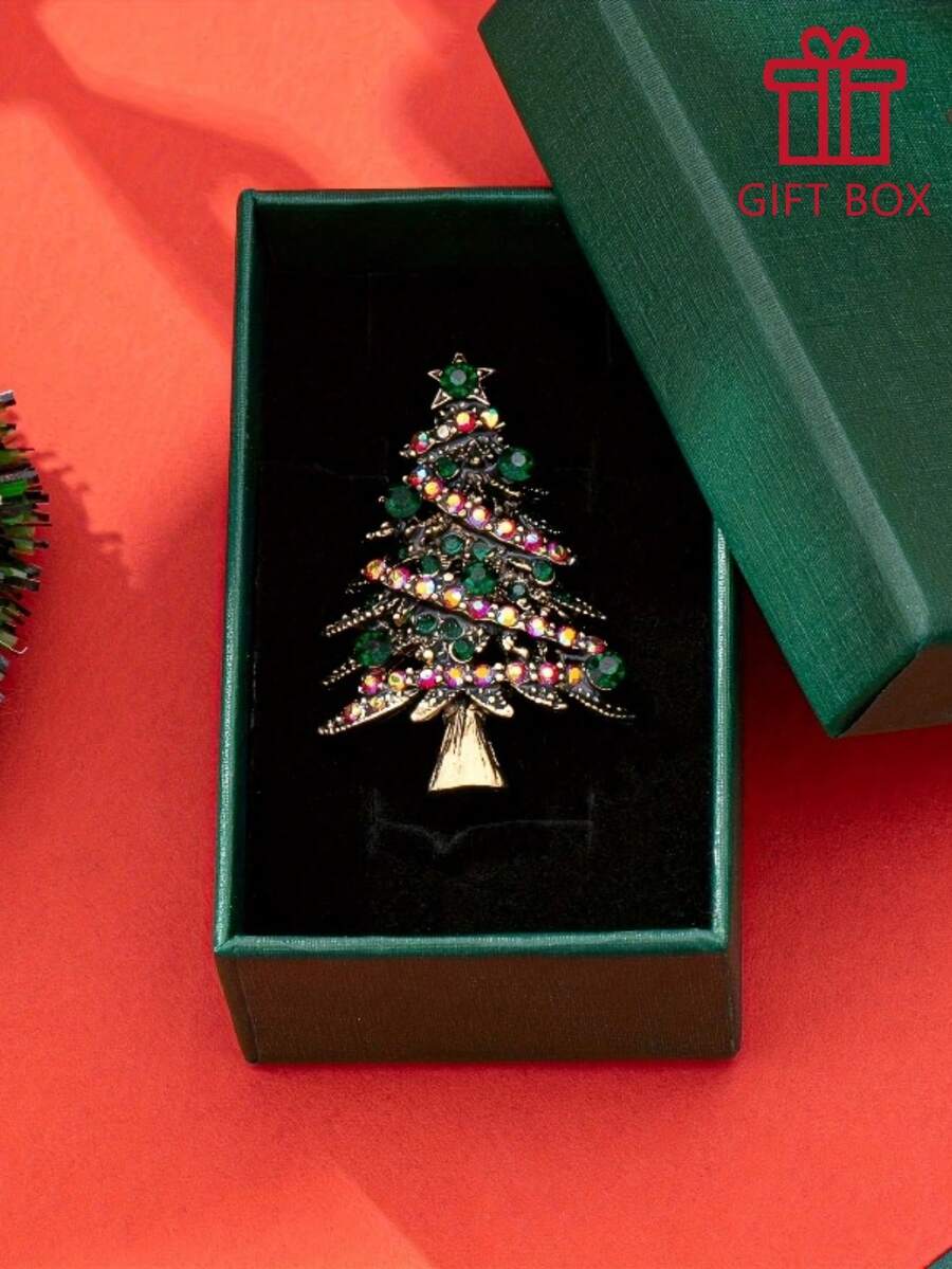 1pc Colorful Christmas Tree Classic Holiday Brooch, Suitable For Women To Wear At Christmas Parties And As Gifts, Versatile Gift Style With Gift Box - Multicolor - View 1