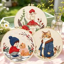 1 PC Paket Bordir Good Partner Ukuran 15*15 cm/5,9*5,9 inci dan 20*20 cm/7,9*7,9 inci, Set Bordir DIY Buatan Tangan untuk Pemula Dewasa, Hadiah Rumah, Hadiah Jahit Wanita, Termasuk Buku Panduan, Kain Motif Cetak, Bingkai Bordir, Jarum dan Benang - 20x20CM - View 14