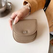 Half Moon Saddle Zipper Coin Purse, Twist Lock Lychee Grain Multi-Slot Card Holder - Multicolor - View 5