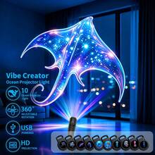 Colorful Ocean Animal USB Projection Creative Pattern Photo Room Atmosphere Light, 3D Night Light Ocean Animal Atmosphere Light With Multiple Projection Image Replacement, LED Projection, Decorative Lighting Projection, Suitable For Indoor Room Walls, Ceiling Projection, USB 360° Adjustable Angle, Christmas Gift Holiday Gift Perfect Essential Gift For 13 Holidays - Plug-in Colorful Atmosphere Night Light - Ocean Animals - View 3