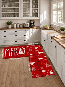 1pc Letter Print Kitchen Mat, Merry Christmas Letter Snowflake Pattern Rectangular Rug, Minimalist Winter Holiday Style Entryway Doormat, Suitable For Kitchen, Dining Room, Hallway, Entryway, Bedroom And Indoor Home Decor, Christmas Holiday Atmosphere Decorative Carpet - Multicolor - View 9