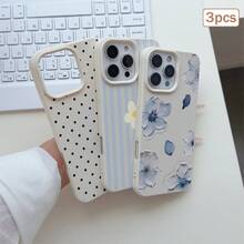 3件裝波點印花皮革紋理TPU防震全包覆手機保護殼，適用於Apple 11/12/13/14/15/16/17 Pro Max - 彩色 - 查看 5