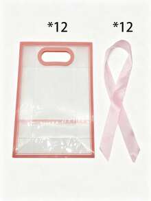 Transparent Gift Bags With Black Trim And Satin Bow; Reusable Transparent PVC Tote Bags For Classroom Rewards, Wedding, Bridal Shower, Birthday Gift Packaging And More. These Gift Bags Can Also Be Used To Wrap Flowers, Perfect For Use In Boutiques (Available In Multiple Colors). - Transparent Gift Bag - View 18