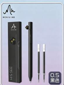 2/1pc Social Anxiety Cat Hide-And-Seek Click Neutral Pen Black & White Minimalist Fun Stress Relief Pen Suitable For Students Practice Problems Note Taking Classroom Assignments 0.5mm Bullet Tip Smooth Writing Back To School Funny Small Gift - Multicolor - View 6