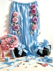 1 Roll 22m Blue Satin Ribbon, Handmade Rose Ribbon, 22m Polyester Ribbon Packaging Ribbon, Home Decor, Scene Decoration, Theme Party Decoration - Ribbon Roll - View 8