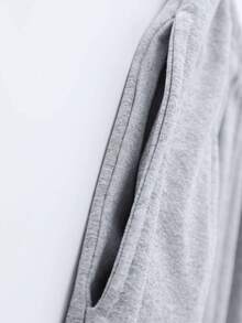 Women's Casual Classic Black & White Striped Print Knit Crew Neck Long Sleeve Pants Pajama Set - Light Grey - View 9