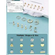AVYRING 9CPS 14K Gold-Plated Nose Rings Studs Hoops For Women Men Surgical Steel Earrings CZ Lip Cartilage Nostril Piercing Jewelry - Multicolor - View 3