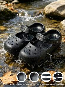 HAHABOBO Sandal Mary Jane Anak-Anak, Sandal EVA Lembut dengan Tali yang Dapat Diatur, Cocok untuk Pantai dan Pemakaian Sehari-hari (Model Acak) - Hitam - View 6