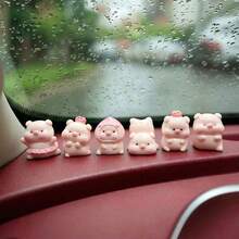 6pcs Creative Cute Ballet Peach Pig Car Desktop Ornament/DIY Healing Office Decor Mini Desktop Car Figurine - Peach Piggy - View 2