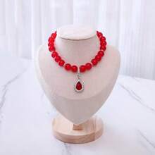 Red Bead Glass Teardrop Crystal Pendant Pet Necklace, Luxury Beaded Collar For Small And Medium Dogs And Cats, Adjustable Dog Photo Decoration Neck Collar, Versatile Pet Accessory For Cats And Dogs - Red - View 5