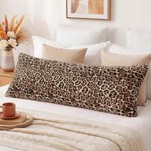 1pc Leopard Print Pillowcase, Brown Cheetah Faux Fur Fluffy Long Pillowcase, Soft Plush Pillowcase, Suitable For Bed, Sofa, Lounge Chair, Comfortable Side Sleeping Pillowcase, Without Pillow Insert - Brown - View 8