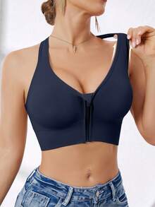Women High Impact Front Zip Seamless Wireless Sports Bra, Suitable For Spring, Summer, Autumn And Winter - Royal Blue - View 4