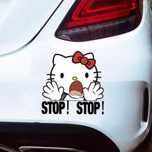 SANRIO 1pc Hello Kitty Funny Expression "STOP!STOP!" Car Sticker - Suitable For Smooth Surfaces, Cars, Motorcycles, Electric Vehicles, Daily Decorative Fun Decals - Waterproof Easy To Apply Conceal Defects Warning Car Sticker, Great Gift For Hello Kitty Fans And Family & Friends - A - View 2