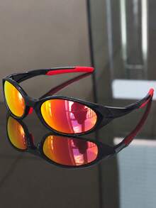European & American Fashion Glasses, Oval Narrow Frame Design, Wrapped Sports Silhouette, Futuristic Functional Style, Suitable For Active Casual Wear - Multicolor - View 2