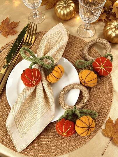 1/4/6 piezas Anillos de servilleta de lino con doble calabaza, soportes de servilleta de calabaza para el festival de la cosecha, adecuados para boda, fiesta, Día de San Valentín, festival de la cosecha de otoño, celebración de vacaciones, picnic, camping, decoración de mesa de banquete de cumpleaños, manteles individuales