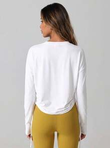 Never me Women's Sports T-Shirt Round Neck Long Sleeve Loose Fit Pullover Side Drawstring Ruched Design Thumb Hole Detail Yoga Pilates Outdoor Jogging Daily Commute - White - View 2