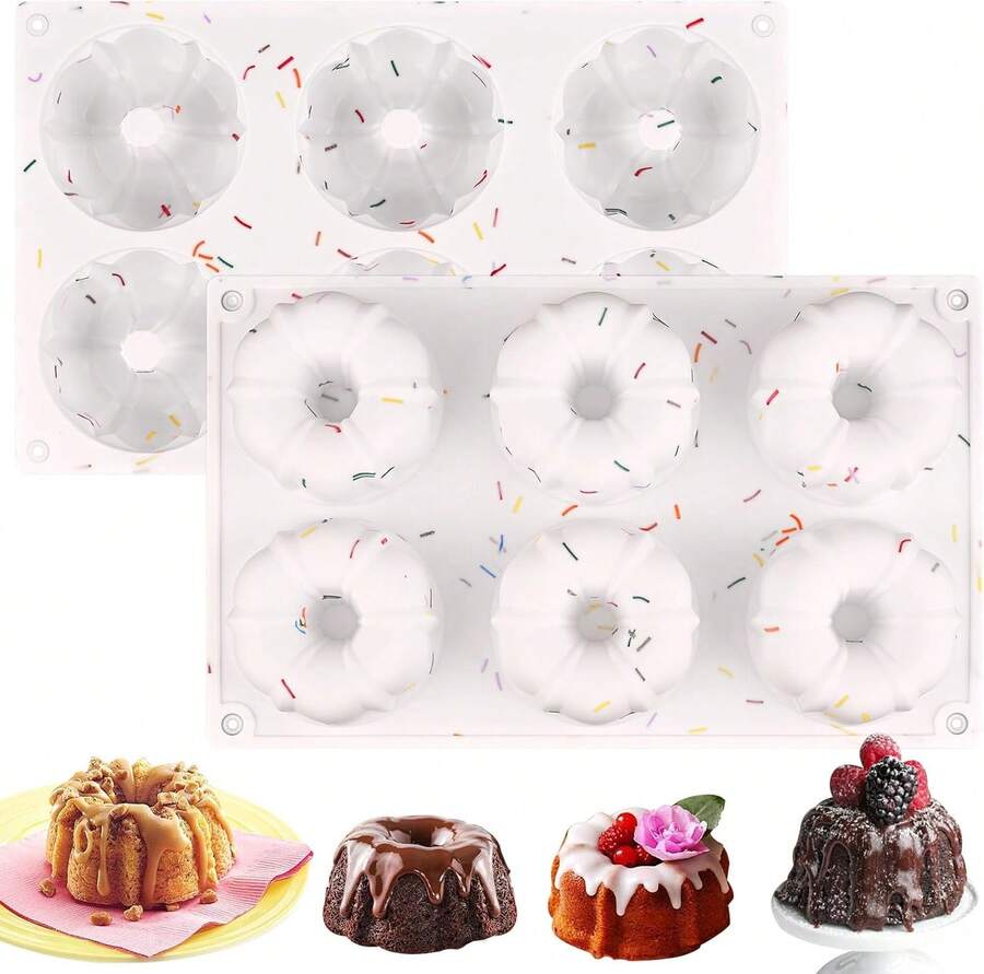 Powcan Mini Silicone Corrugated Cake Mold, 6-Cavity Non-Stick Silicone Baking Mold, Suitable For Cupcakes, Donuts, Muffins, Cornbread, Brownies, Jelly