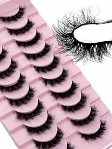 Hinarin 10 Pairs False Eyelashes D Curl Fluffy Thick Short Strip Lashes Natural Look Messy Faux Mink Reusable Soft Wispy Fake Eyelashes For Makeup Strip Lashes,Lashes,Eyelashes,Fake Lashes - Black - View 8