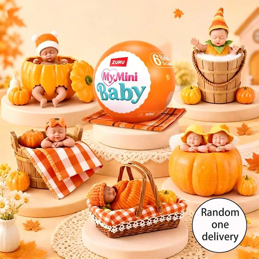 ZURU My Mini Baby Series - Pumpkin Baby Series ZURU Authentic Mystery Capsule, Includes Mini Baby Doll And Accessories, Children's Mini Scene Assembly Kit Doll, Suitable For Girls (Random Style, Only One Included) - Orange - View 1