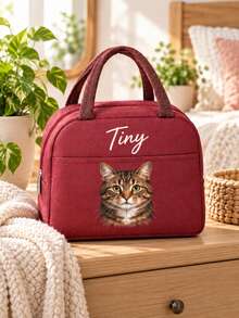 Personalized Pet Photo And Name Lunch Bag/Lunch Box, Custom Corduroy Lunch Box (Customizable Name), Suitable For Work, Travel And School. Suitable For Lunch Tote Bag, Back To School Gift - Multicolor - View 6