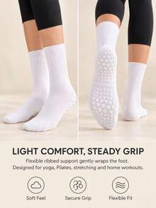 Women's Pilates Grip Socks, Non-Slip Ribbed Crew Socks With Honeycomb Grip Sole For Yoga, Barre & Studio Workouts, 1/3/5 Pairs, Random Colors - Multicolor - View 4