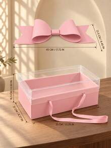 1pc Transparent Gift Box With Colorful Base, Bow And Handle, 7 Colors Available, Suitable For Christmas, Saudi National Day Party Favors, Wedding, Engagement, Birthday, Bridal Shower And Celebration Display, Gift Not Included - Multi-color - View 16