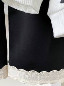 Autumn/Winter Baby Girl Cute Loose Bow Print Top & Ruffle Wide Leg Pants 2-Pieces Set, Stylish Casual Versatile For Outings - Black and White - View 8