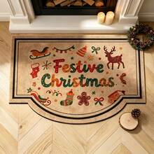 1pc Christmas Shaped Floor Mat, Atmospheric Christmas Floor Mat! Filled With Reindeer And Gingerbread Elements, Instantly Immerse Yourself In The Rich Christmas Holiday Atmosphere Upon Entry. Suitable For Decorative Rugs, Bedroom Decor, Small Rugs, Carpets, Home Decor, Living Room Rugs, Living Room Small Rugs, Bedroom Rugs, Living Room Home Decor, Outdoor Rugs, Washable Rugs - Multicolor - View 4
