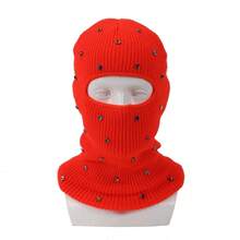 1pc Women's Y2K Rhinestone Balaclava Hat, Unisex One-Hole Knitted Head Cover, Fashionable Face Mask Cap, Suitable For Daily Streetwear And Party - Single-hole Head Cover - View 15