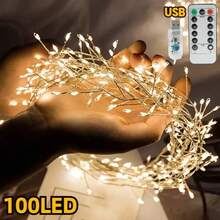 1 dây đèn LED dây màu trắng ấm dùng nguồn USB, 8 chế độ chiếu sáng tùy chỉnh kèm điều khiển từ xa, đèn dây trang trí linh hoạt cho phòng ngủ trong nhà, lễ cưới, tiệc sinh nhật, sân vườn và trang trí không gian nhà - Đèn pháo hoa USB - Xem 5
