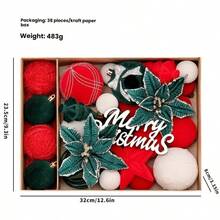 38pcs Christmas Decorations Ins European Style Flocked Christmas Flowers & Christmas Balls Set, Christmas Tree Ornaments - View 6