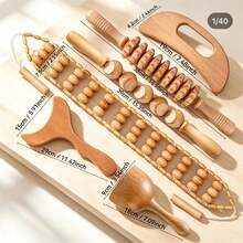 Wooden Manual Massage Tool Set, Roller Ball/Roller/Gua Sha Board, Suitable For Multi-Part Massage; Wooden Manual Massage Tools Can Be Used For Full Body, Waist, Abdomen, Back Relief, Clearing Meridians And Relaxing The Body, Home Essential, Perfect Holiday Gift - Multicolor - View 11